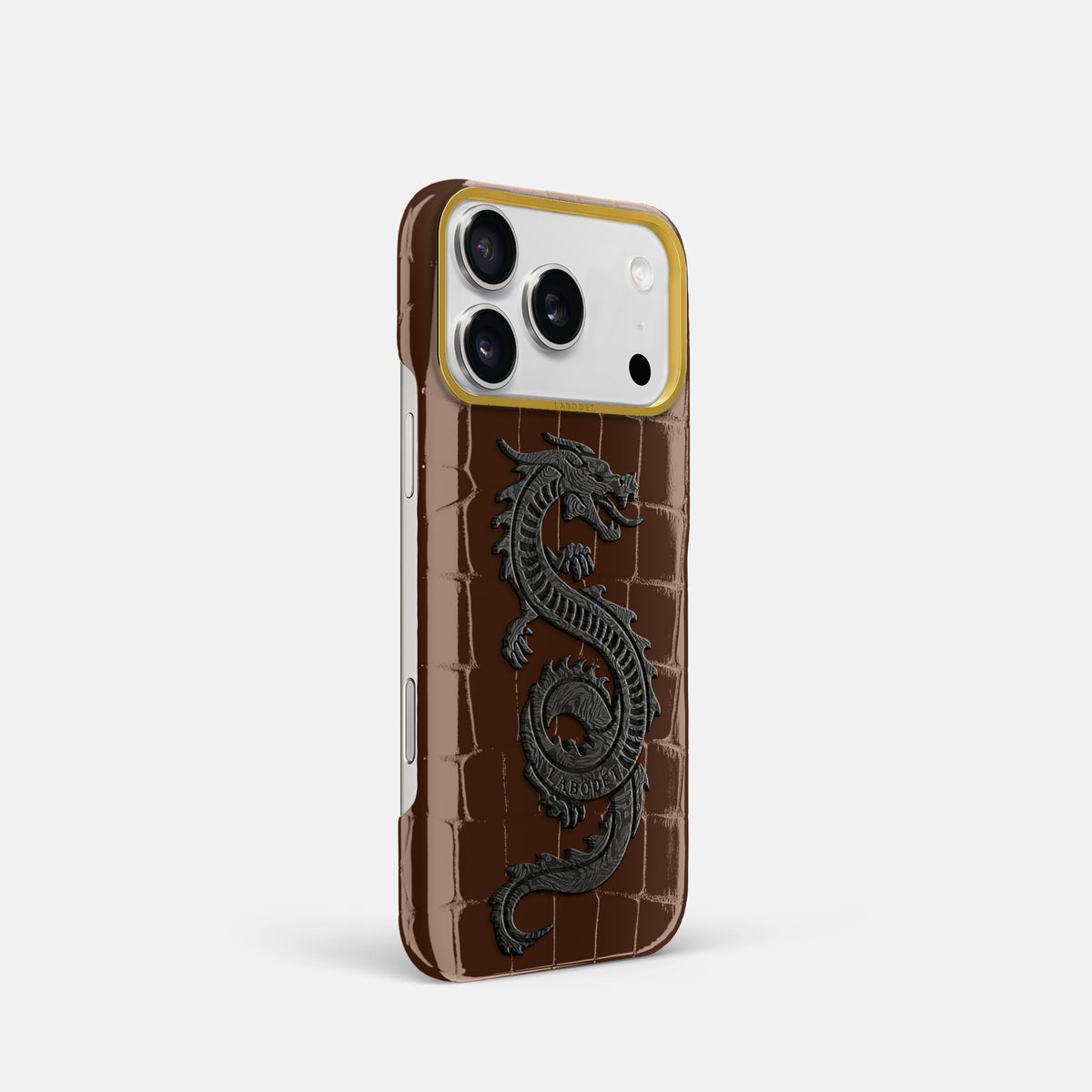 Classic Case With Carbon Dragon For iPhone 17 Pro In Shiny Alligator -2 | Brown-Gold