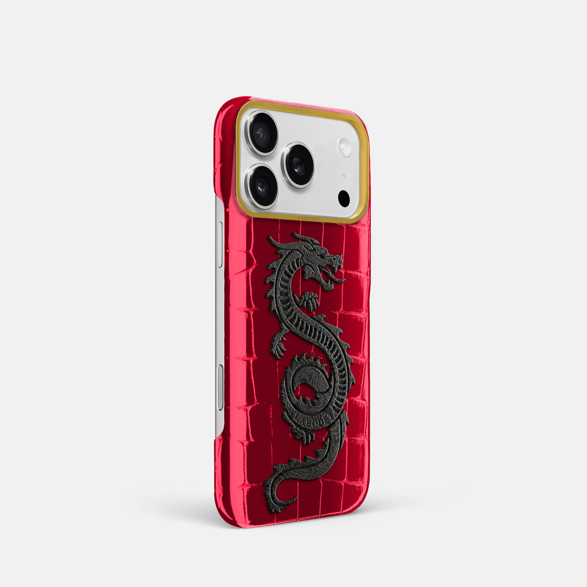 Classic Case With Carbon Dragon For iPhone 17 Pro In Shiny Alligator -2 | Cherry-Gold