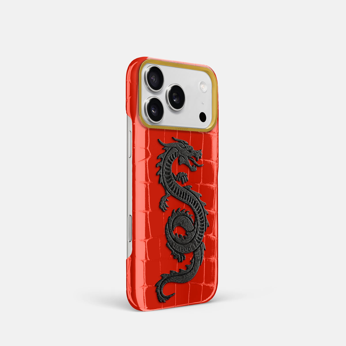Classic Case With Carbon Dragon For iPhone 17 Pro In Shiny Alligator -2 | Coral-Orange-Gold