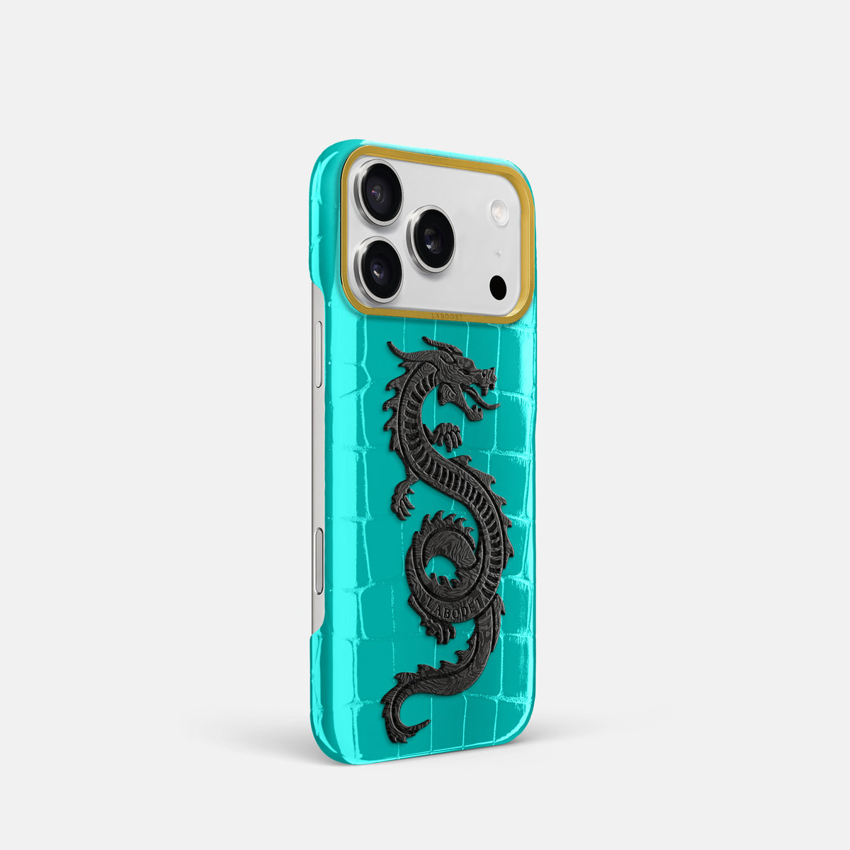 Classic Case With Carbon Dragon For iPhone 17 Pro In Shiny Alligator -2 | Mint-Gold