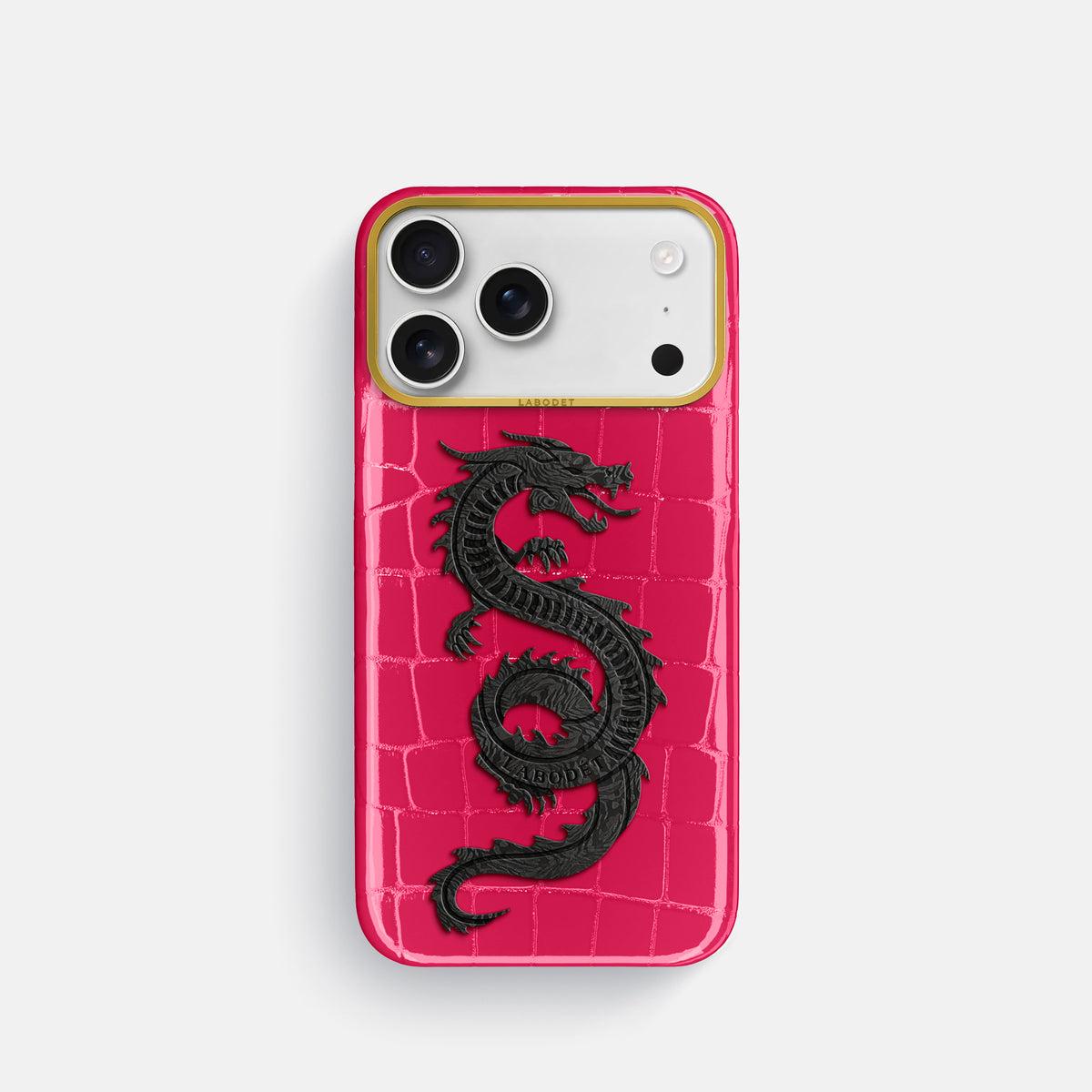 Classic Case With Carbon Dragon For iPhone 17 Pro In Shiny Alligator -1 | Pink-Panther-Gold