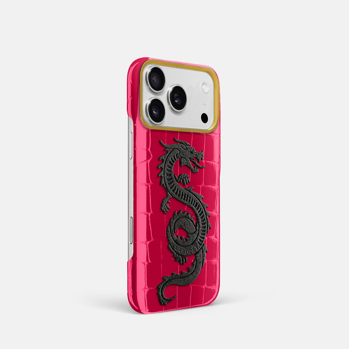 Classic Case With Carbon Dragon For iPhone 17 Pro In Shiny Alligator -2 | Pink-Panther-Gold