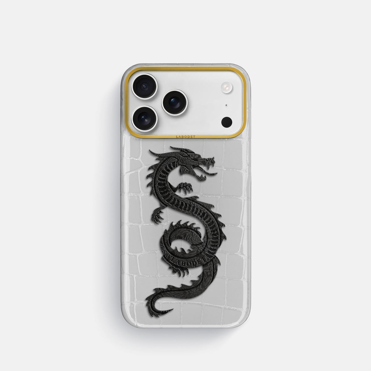 Classic Case With Carbon Dragon For iPhone 17 Pro In Shiny Alligator -1 | White-Gold