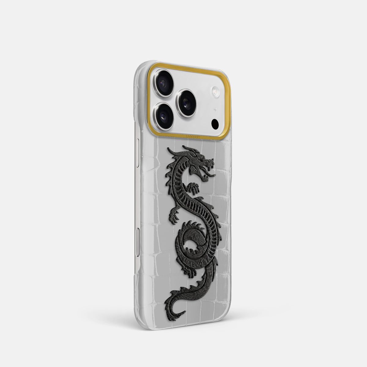 Classic Case With Carbon Dragon For iPhone 17 Pro In Shiny Alligator -2 | White-Gold