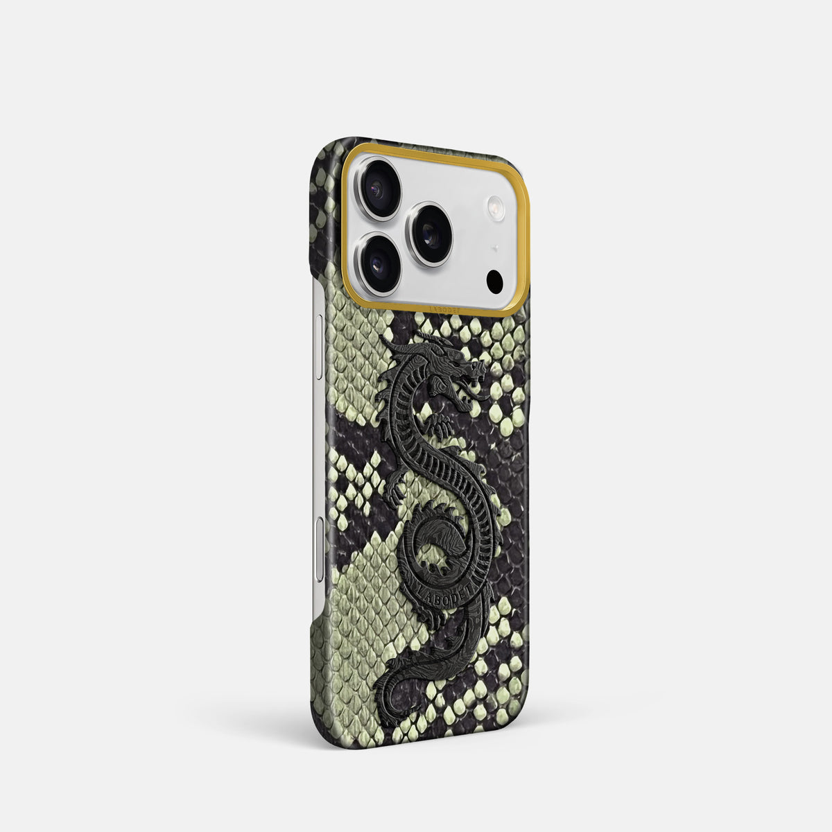 Classic Case With Carbon Dragon For iPhone 18 Pro In Deluxe Python -2 | Army-Green-Gold