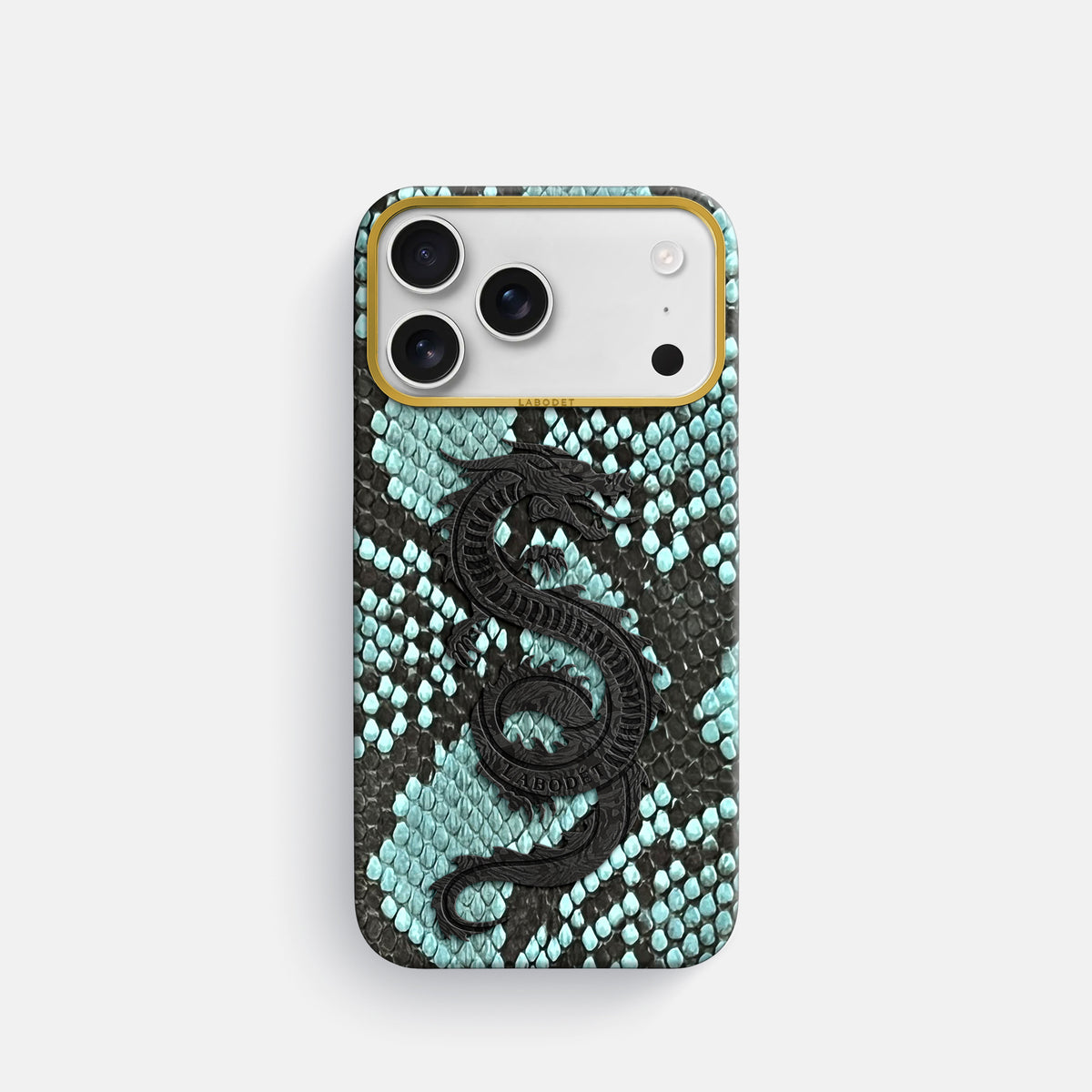 Classic Case With Carbon Dragon For iPhone 18 Pro In Deluxe Python -1 | Blue-Lagoon-Gold
