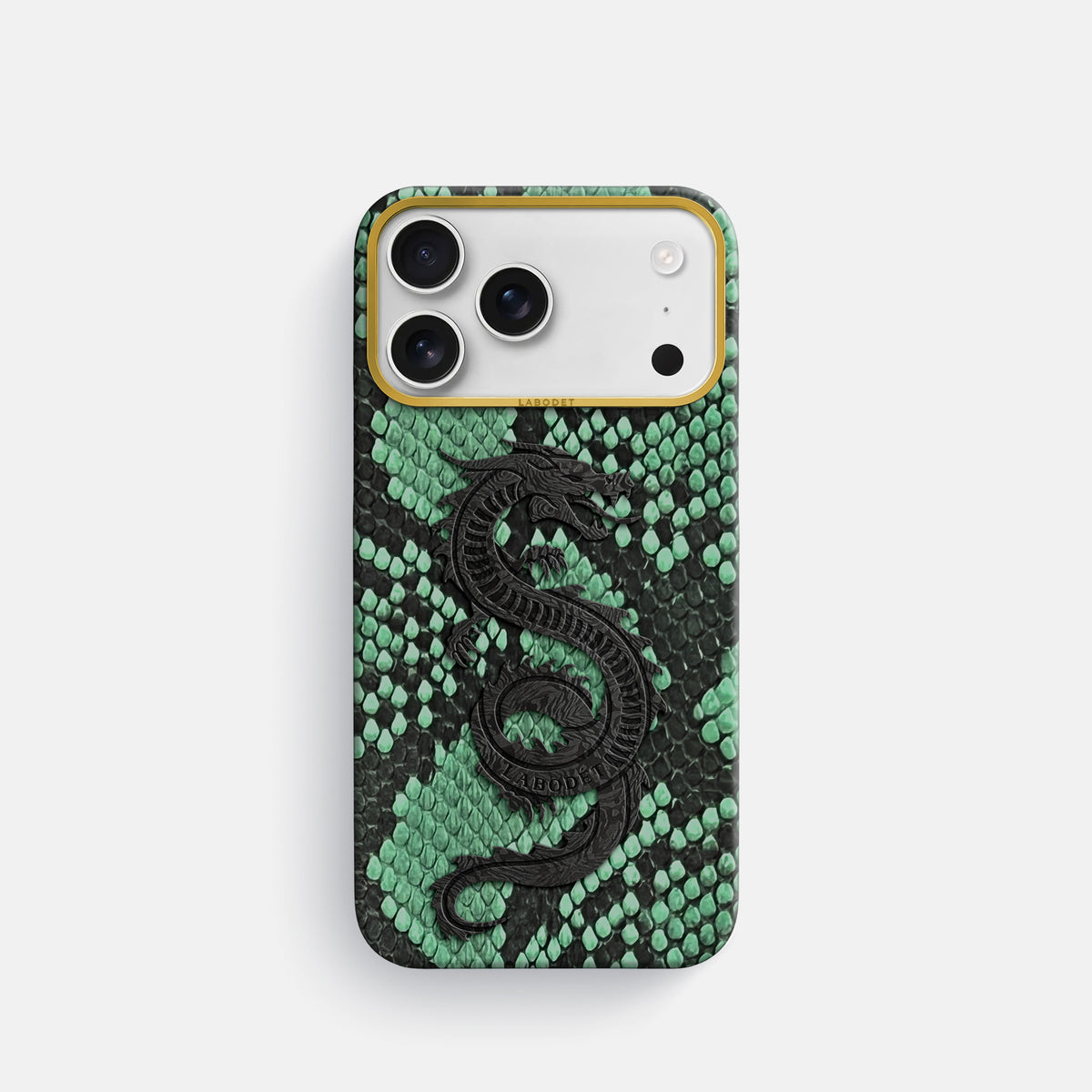 Classic Case With Carbon Dragon For iPhone 18 Pro In Deluxe Python -1 | Forest-Green-Gold