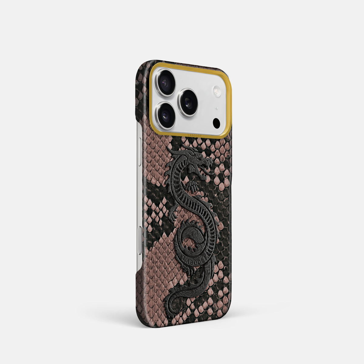Classic Case With Carbon Dragon For iPhone 18 Pro In Deluxe Python -2 | Mahogany-Brown-Gold