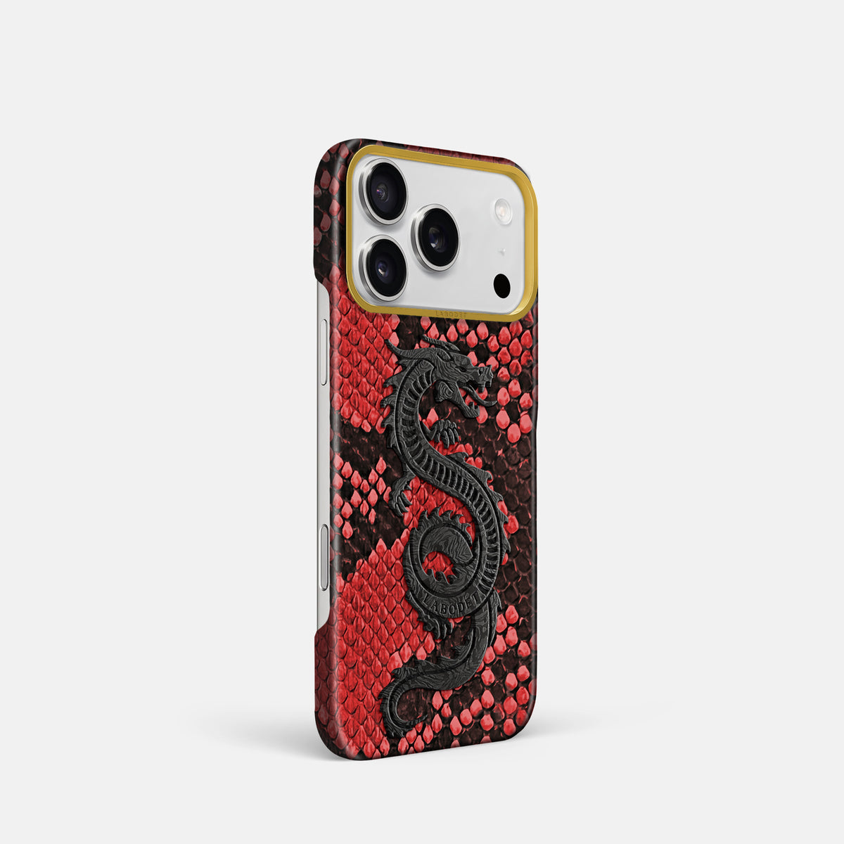 Classic Case With Carbon Dragon For iPhone 18 Pro In Deluxe Python -2 | Red-Gold