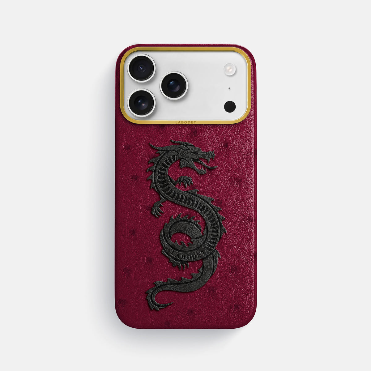 Classic Case With Carbon Dragon For iPhone 18 Pro Max In Ostrich -1 | Bordeaux-Gold