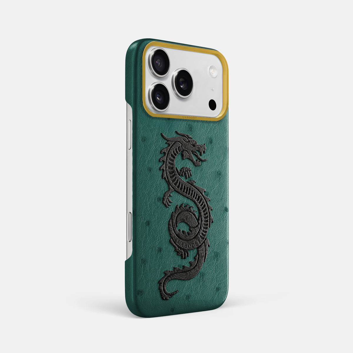 Classic Case With Carbon Dragon For iPhone 18 Pro Max In Ostrich -2 | Forest-Green-Gold
