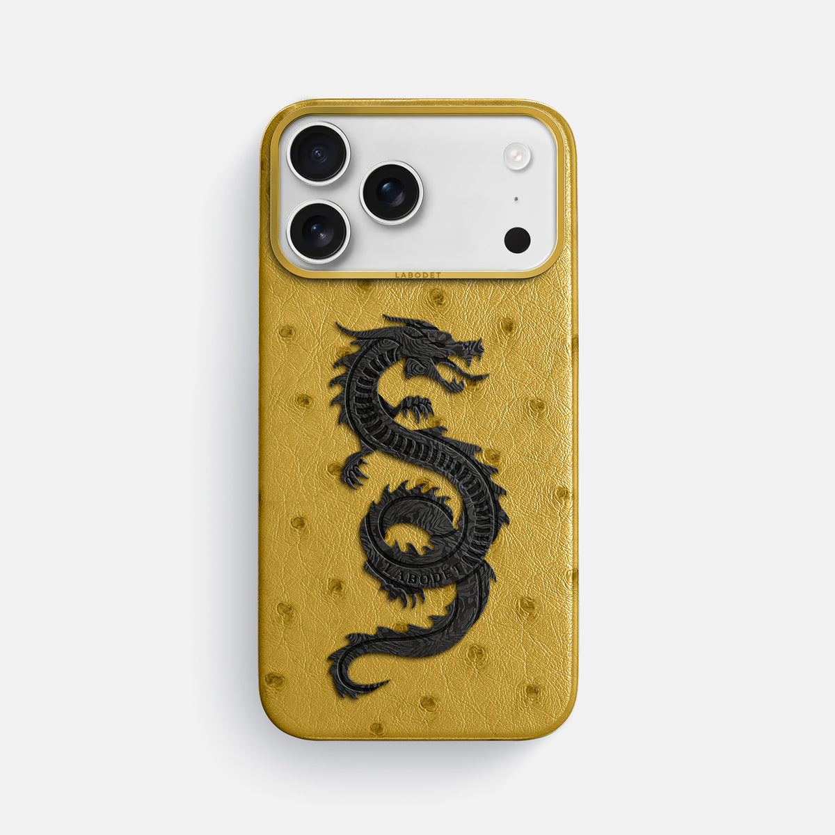 Classic Case With Carbon Dragon For iPhone 18 Pro Max In Ostrich -1 | Gold-Gold