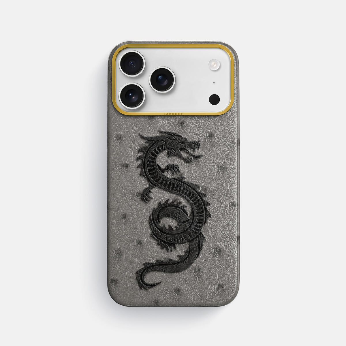 Classic Case With Carbon Dragon For iPhone 18 Pro Max In Ostrich -1 | Grey-Gold