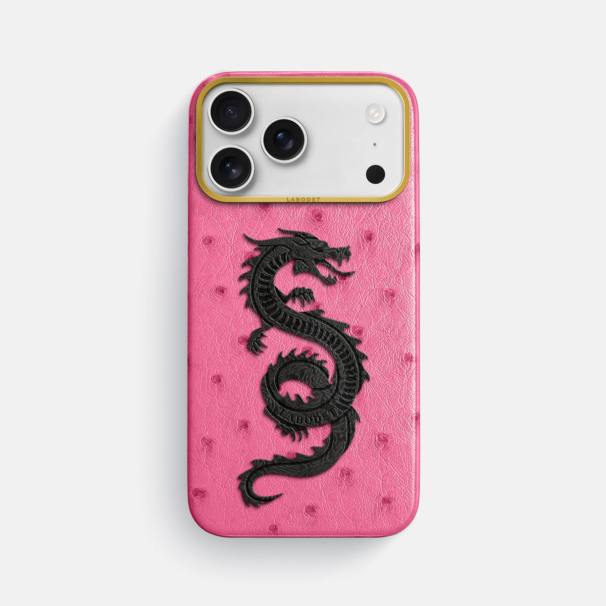 Classic Case With Carbon Dragon For iPhone 18 Pro Max In Ostrich -1 | Pink-Gold