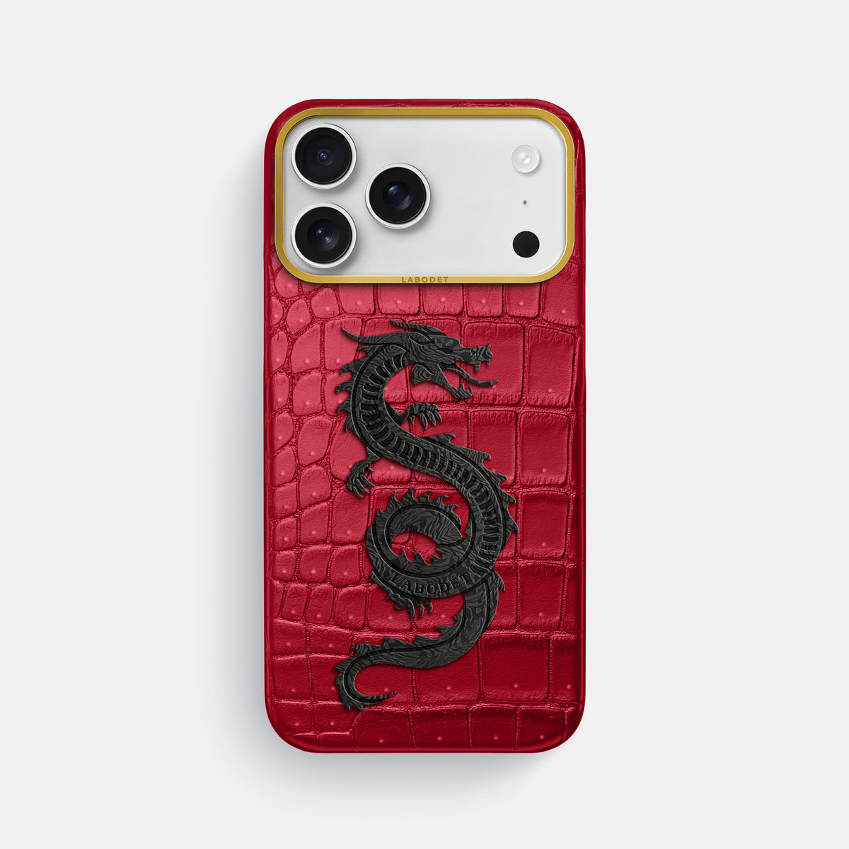 Classic Case With Carbon Dragon For iPhone 18 Pro Max In Porosus Crocodile -1 | Burgundy-Gold