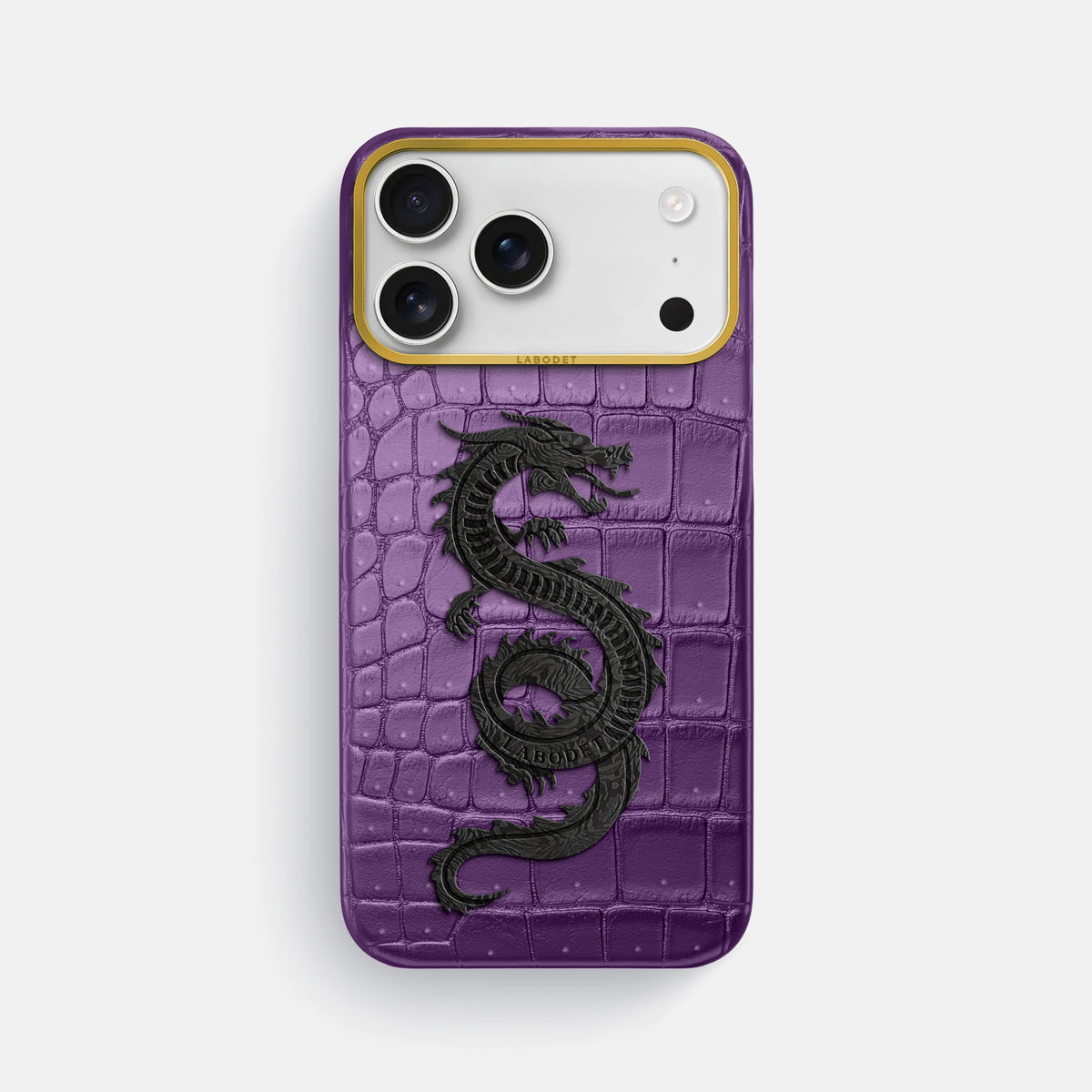 Classic Case With Carbon Dragon For iPhone 18 Pro Max In Porosus Crocodile -1 | Purple-Gold