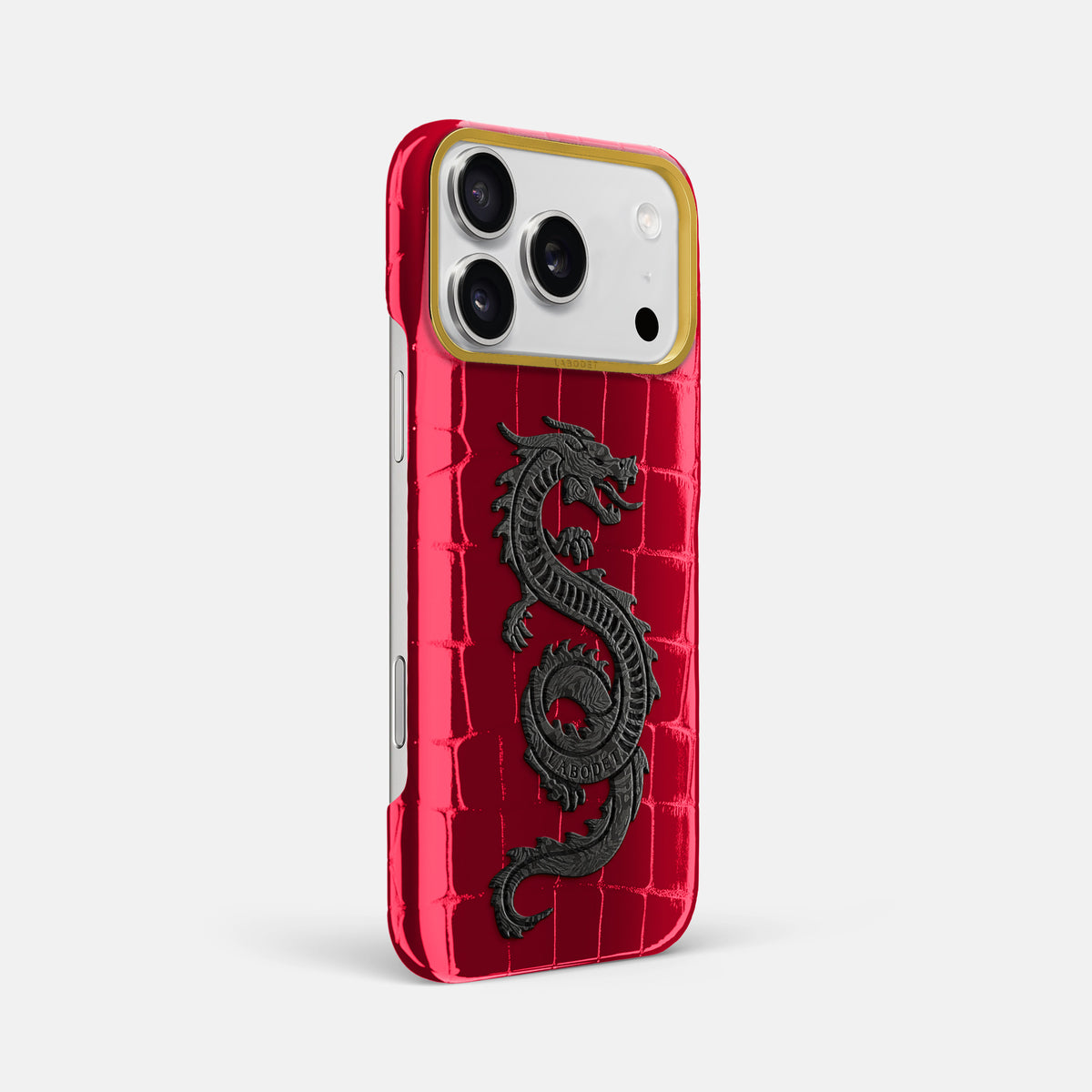 Classic Case With Carbon Dragon For iPhone 18 Pro Max In Shiny Alligator -2 | Cherry-Gold