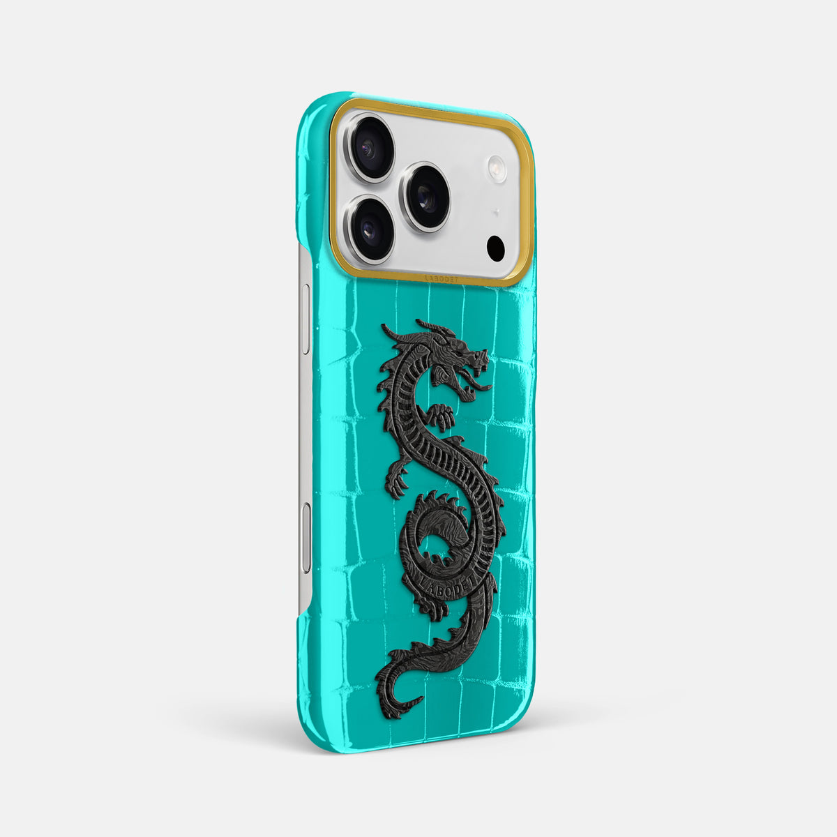 Classic Case With Carbon Dragon For iPhone 18 Pro Max In Shiny Alligator -2 | Mint-Gold