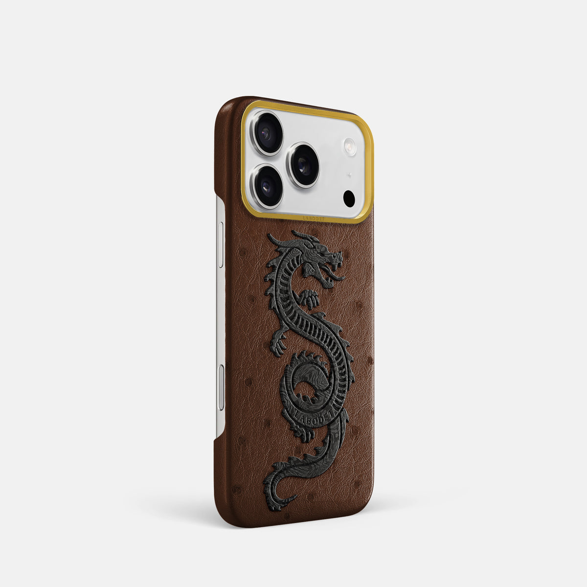 Classic Case With Carbon Dragon For iPhone 18 Pro In Ostrich -2 | Chocolate-Gold