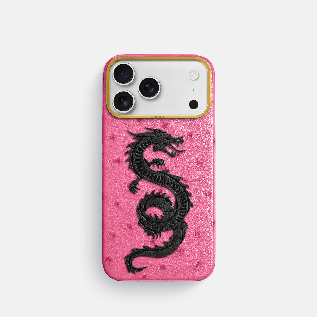 Classic Case With Carbon Dragon For iPhone 18 Pro In Ostrich -1 | Pink-Gold