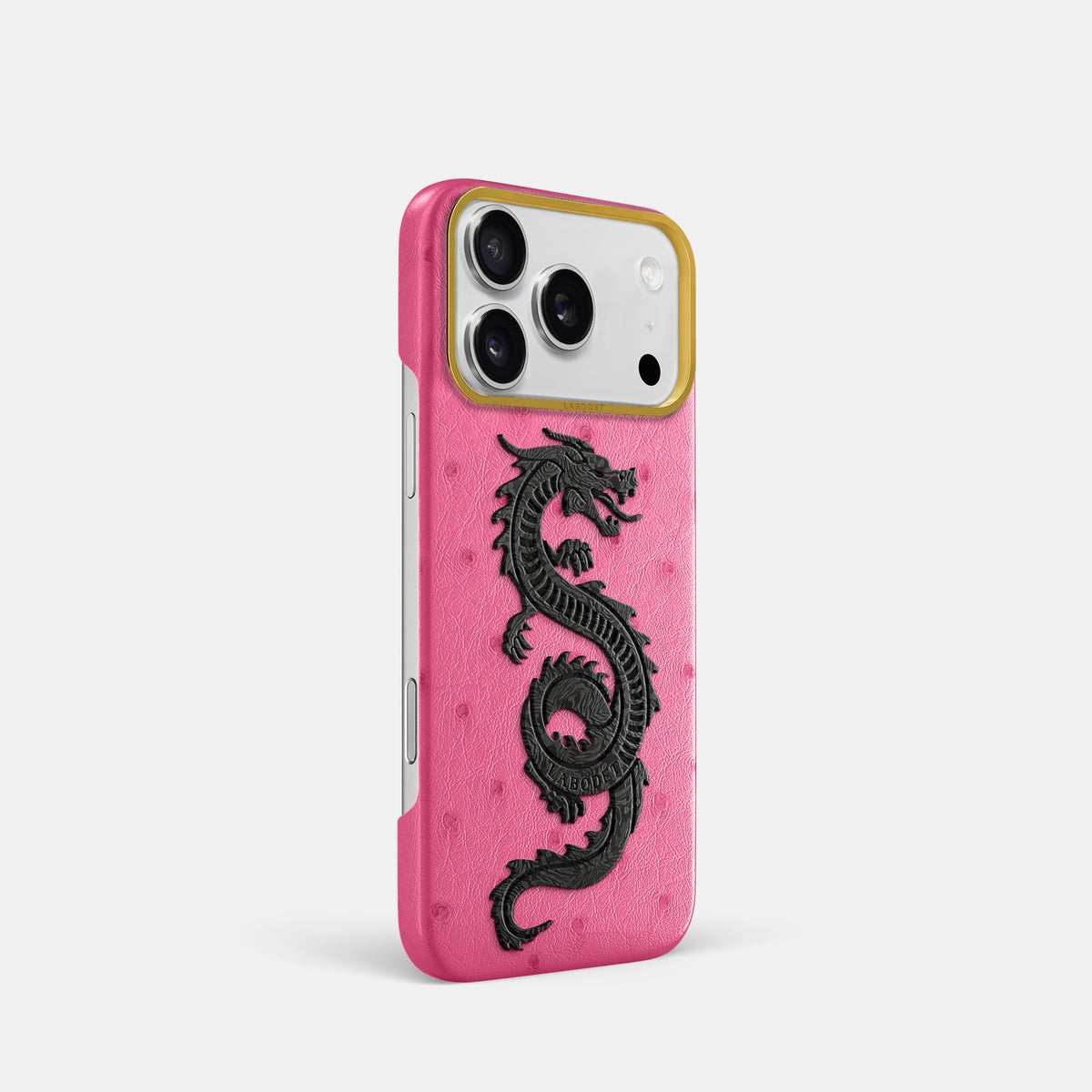 Classic Case With Carbon Dragon For iPhone 18 Pro In Ostrich -2 | Pink-Gold
