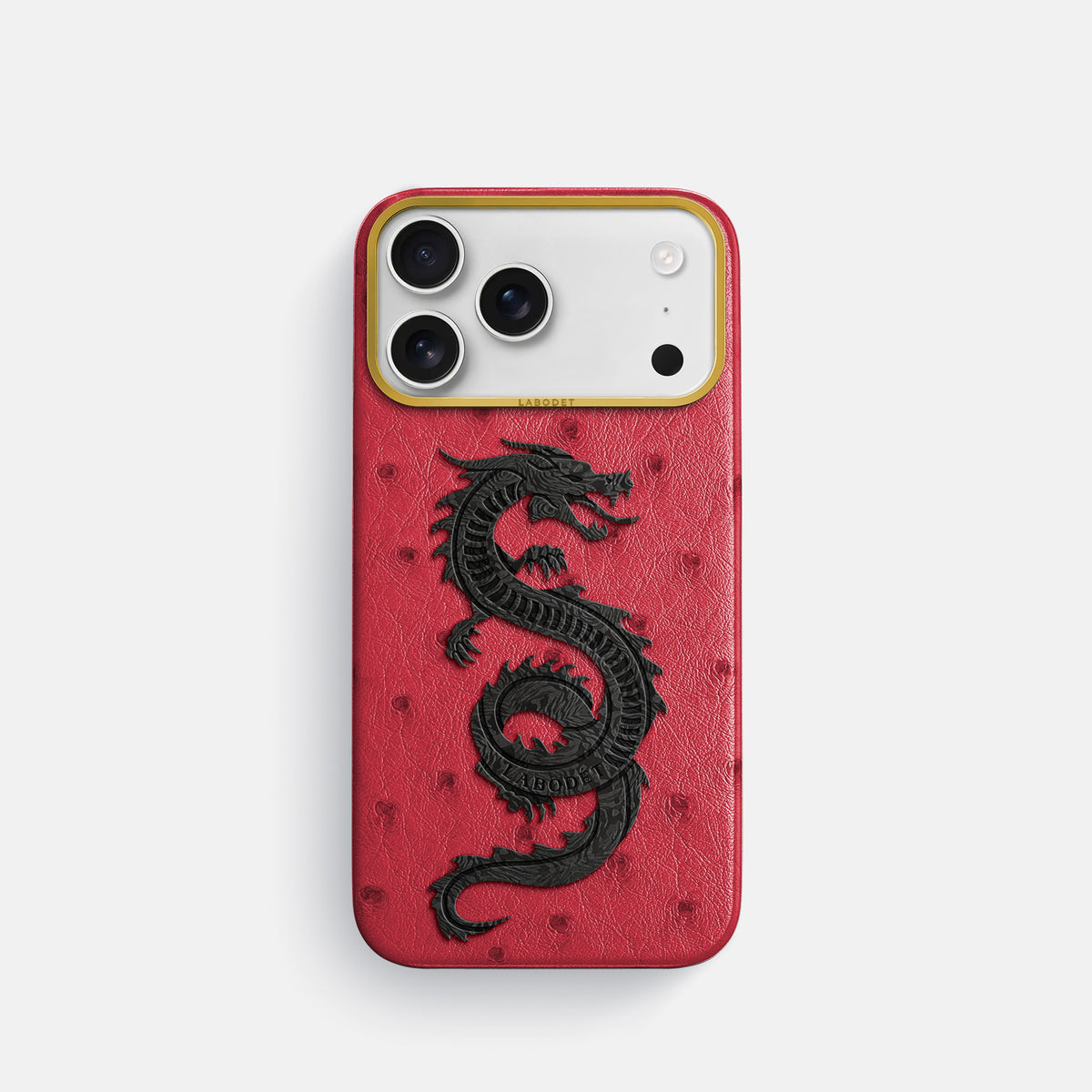 Classic Case With Carbon Dragon For iPhone 18 Pro In Ostrich -1 | Red-Gold