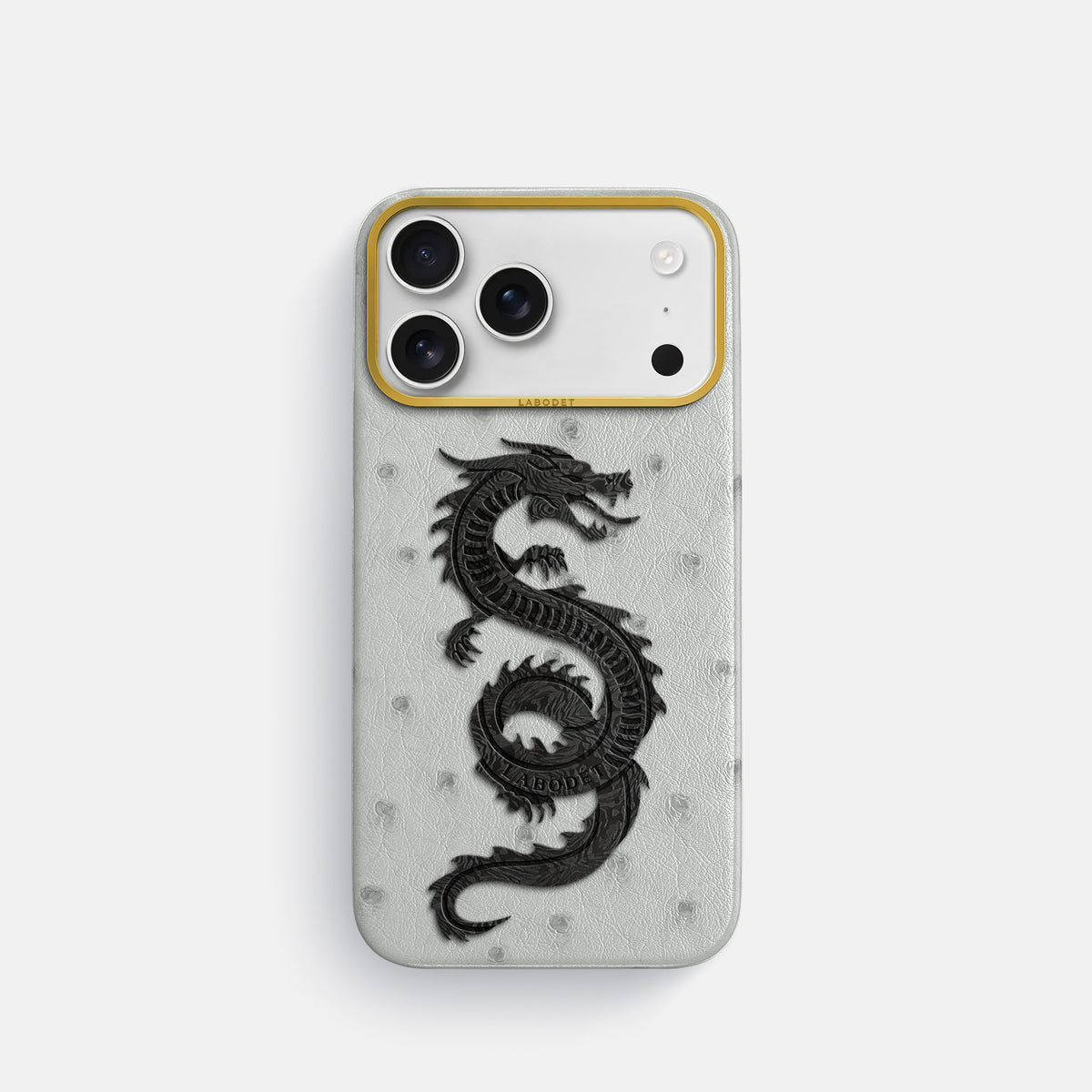 Classic Case With Carbon Dragon For iPhone 18 Pro In Ostrich -1 | White-Gold