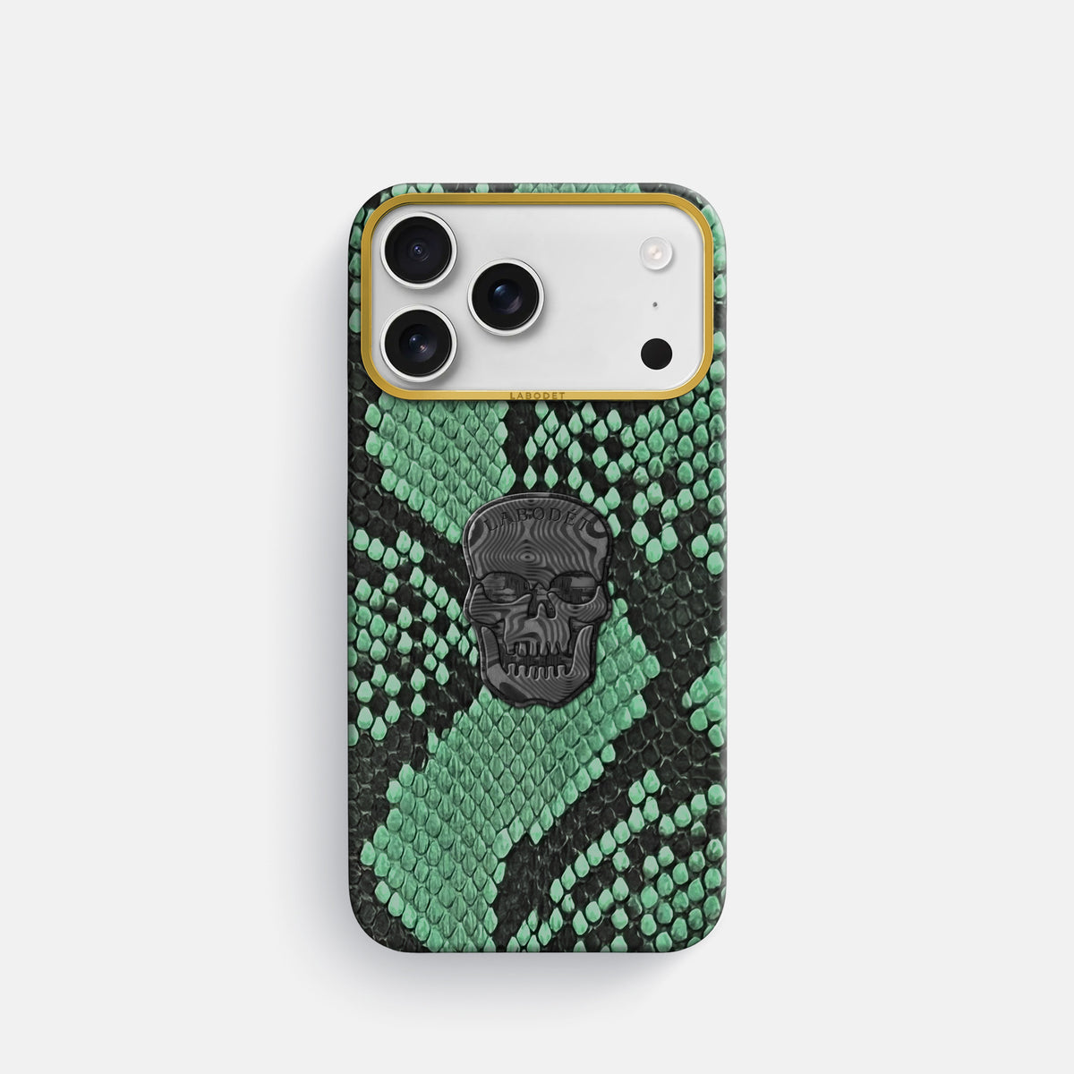 Classic Case With Carbon Skull For iPhone 17 Pro In Deluxe Python -1 | Forest-Green-Gold