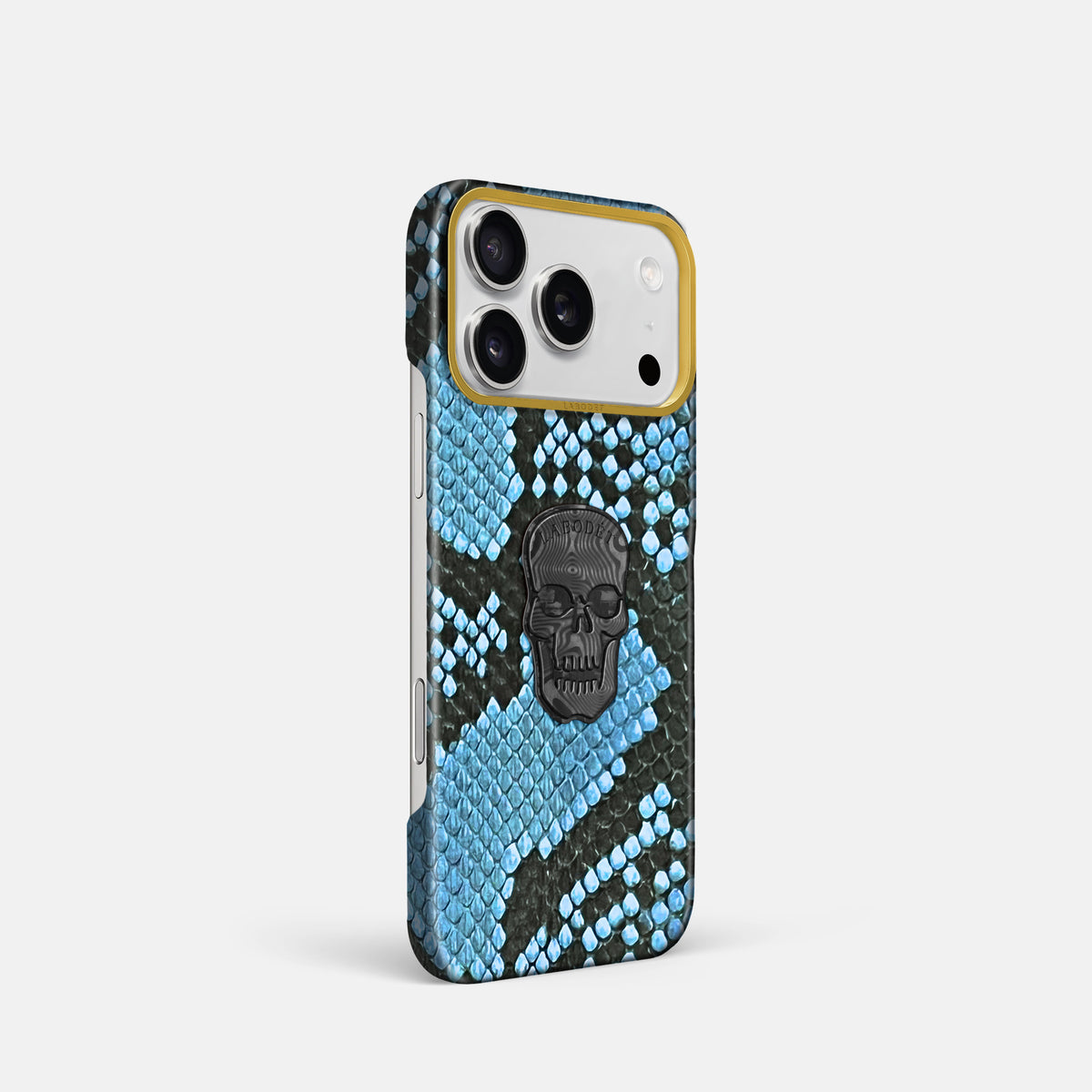 Classic Case With Carbon Skull For iPhone 17 Pro In Deluxe Python -2 | Pacific-Blue-Gold