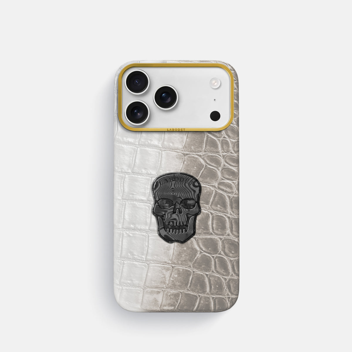 Classic Case With Carbon Skull For iPhone 17 Pro In Himalayan Crocodile -1 | Grey-Gold
