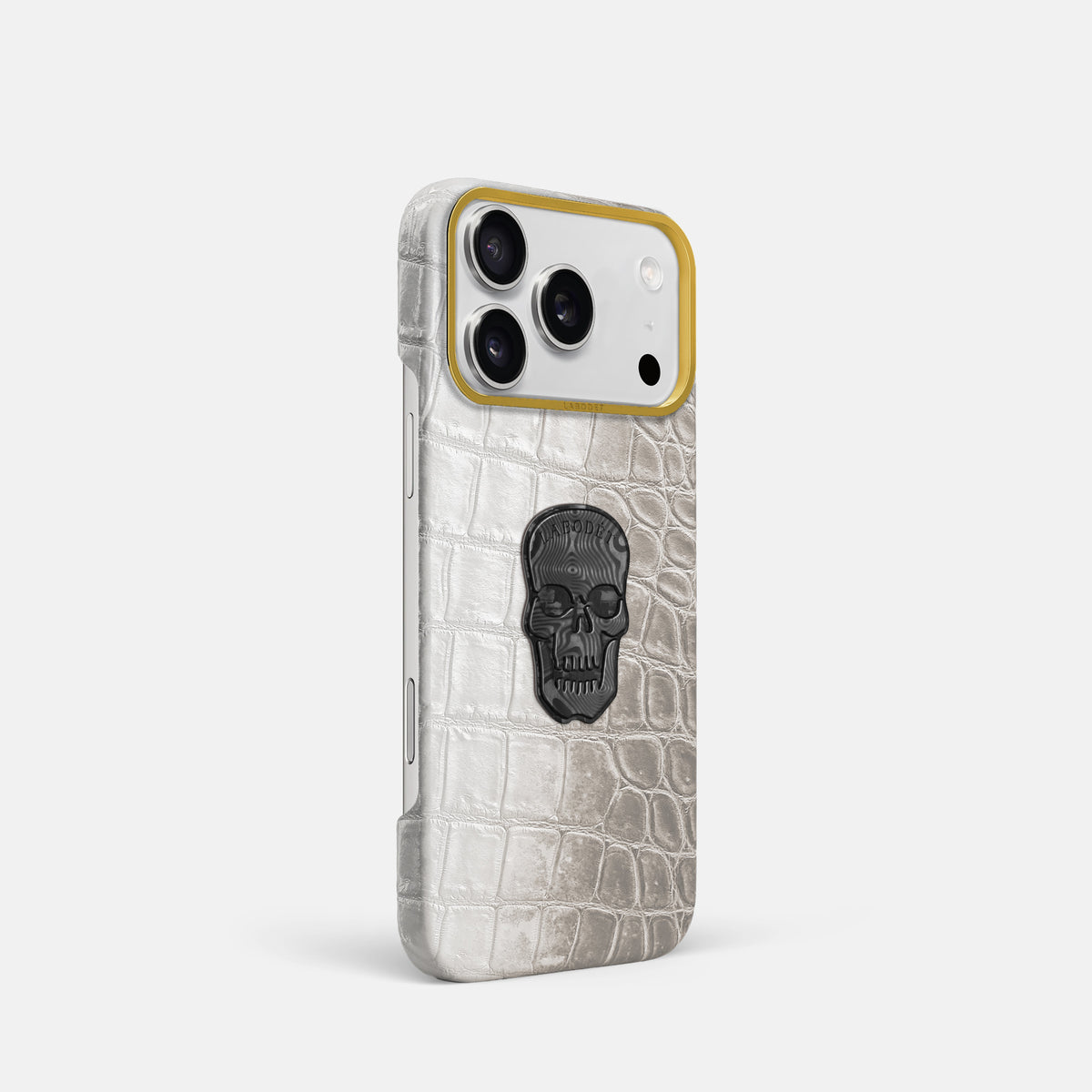 Classic Case With Carbon Skull For iPhone 17 Pro In Himalayan Crocodile -2 | Grey-Gold