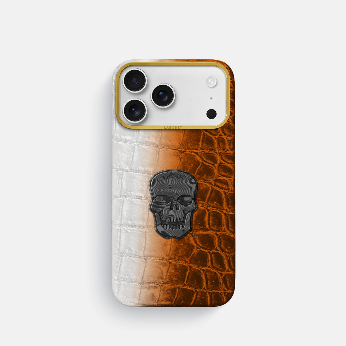 Classic Case With Carbon Skull For iPhone 17 Pro In Himalayan Crocodile -1 | Orange-Gold