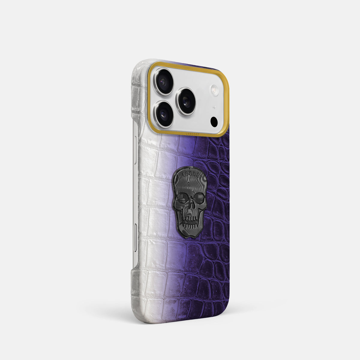 Classic Case With Carbon Skull For iPhone 17 Pro In Himalayan Crocodile -2 | Purple-Gold