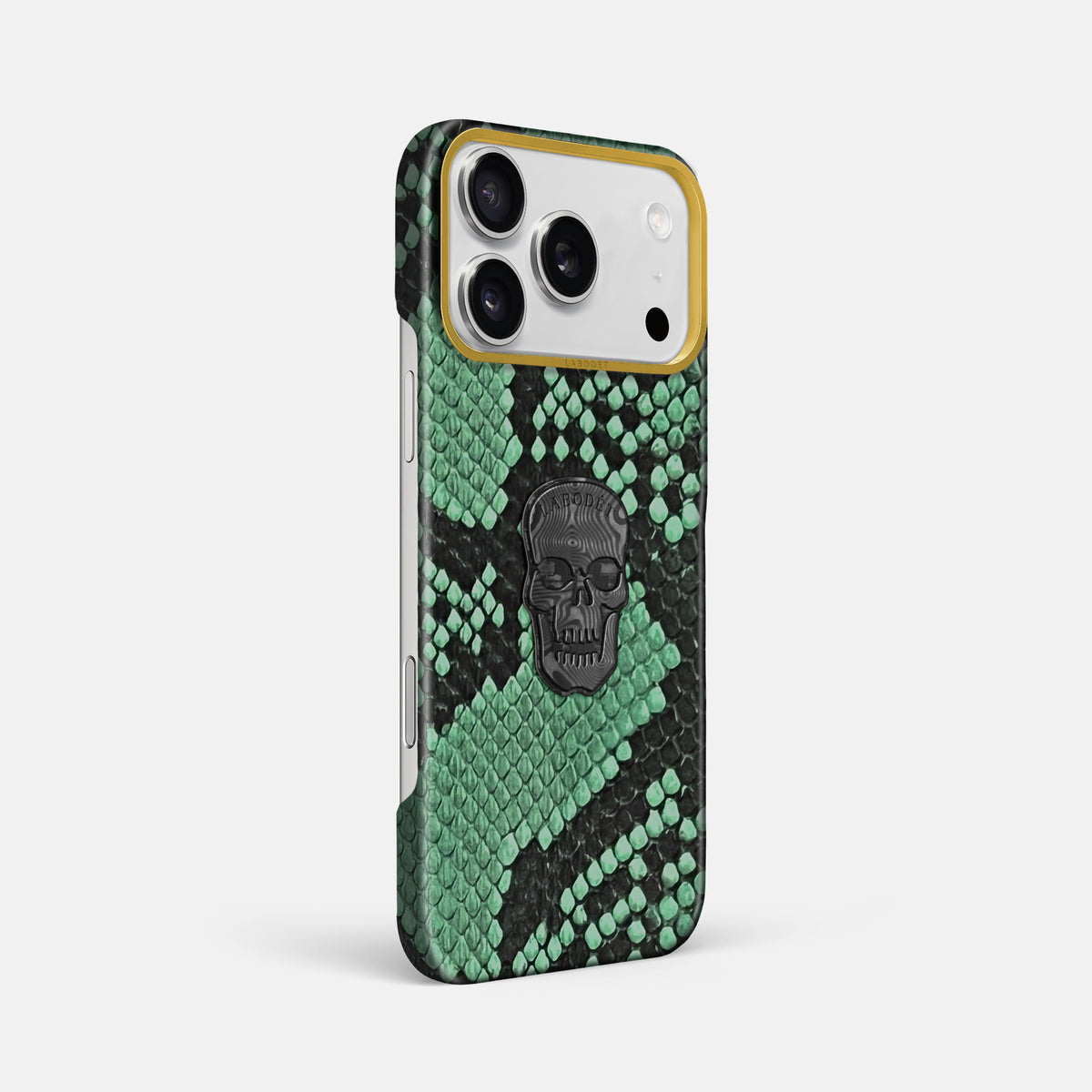 Classic Case With Carbon Skull For iPhone 17 Pro Max In Deluxe Python -2 | Forest-Green-Gold