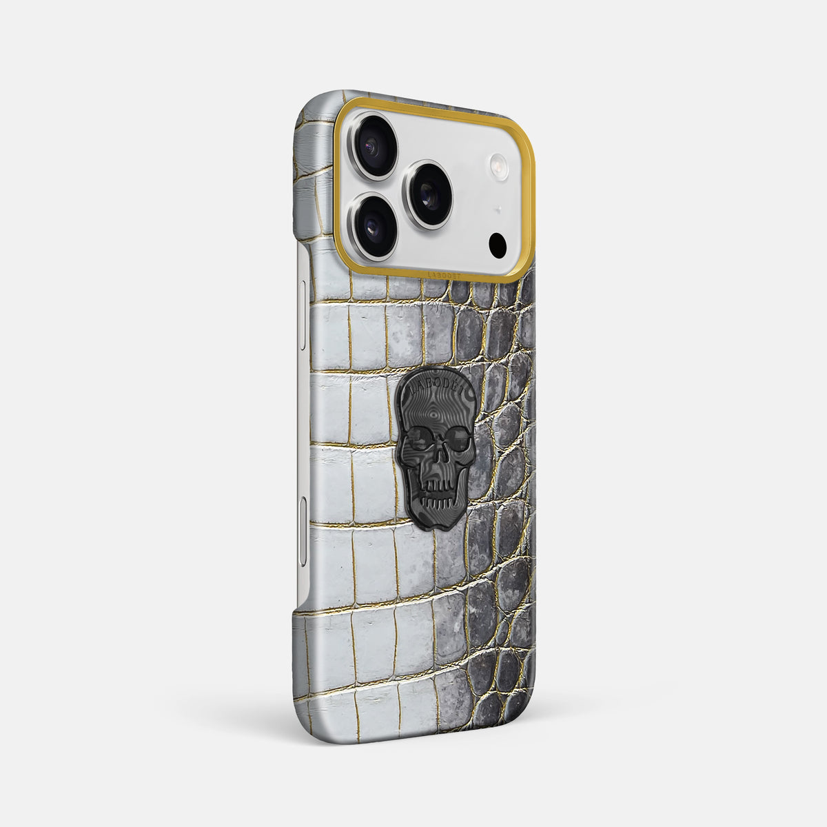 Classic Case With Carbon Skull For iPhone 17 Pro Max In Himalayan Crocodile -2 | Gold-Gold