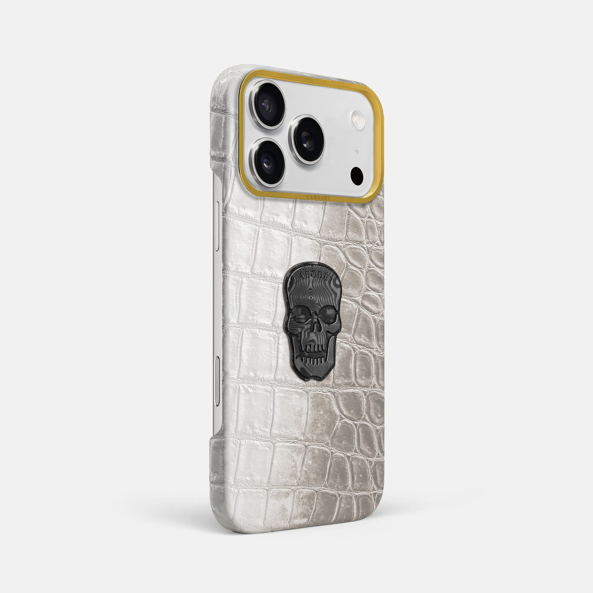 Classic Case With Carbon Skull For iPhone 17 Pro Max In Himalayan Crocodile -2 | Grey-Gold