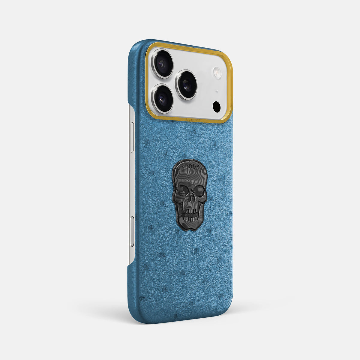 Classic Case With Carbon Skull For iPhone 17 Pro Max In Ostrich -2 | Blue-Jeans-Gold