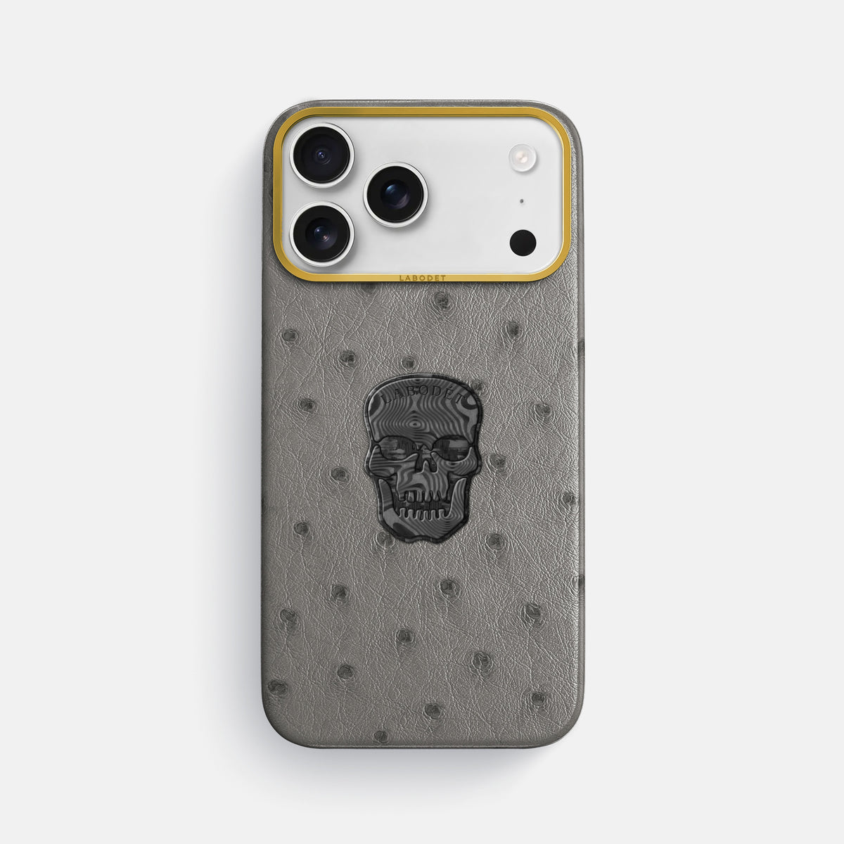 Classic Case With Carbon Skull For iPhone 17 Pro Max In Ostrich -1 | Grey-Gold