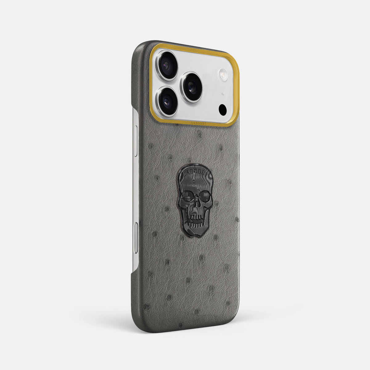 Classic Case With Carbon Skull For iPhone 17 Pro Max In Ostrich -2 | Grey-Gold