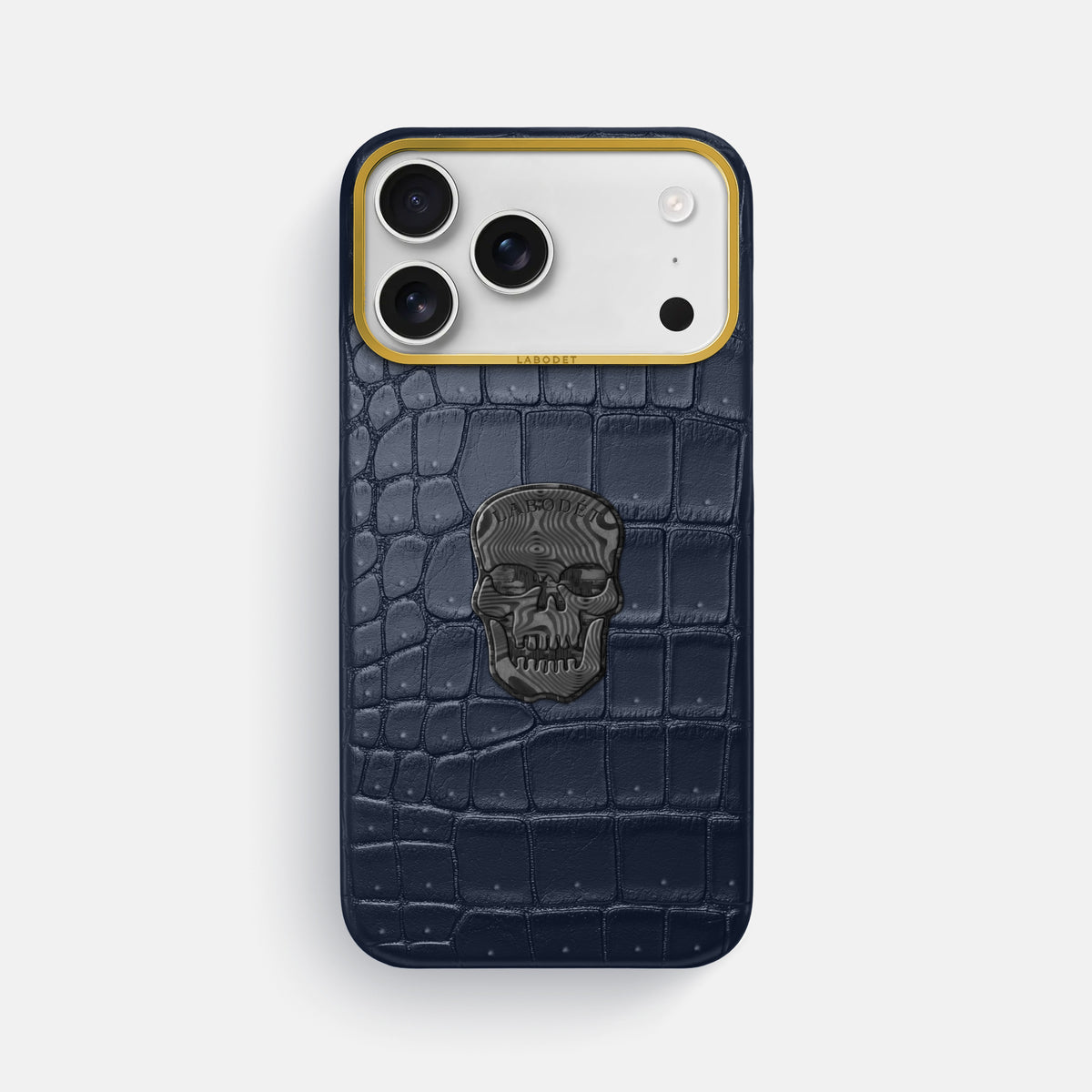 Classic Case With Carbon Skull For iPhone 17 Pro Max In Porosus Crocodile -1 | Deep-Blue-Sea-Gold