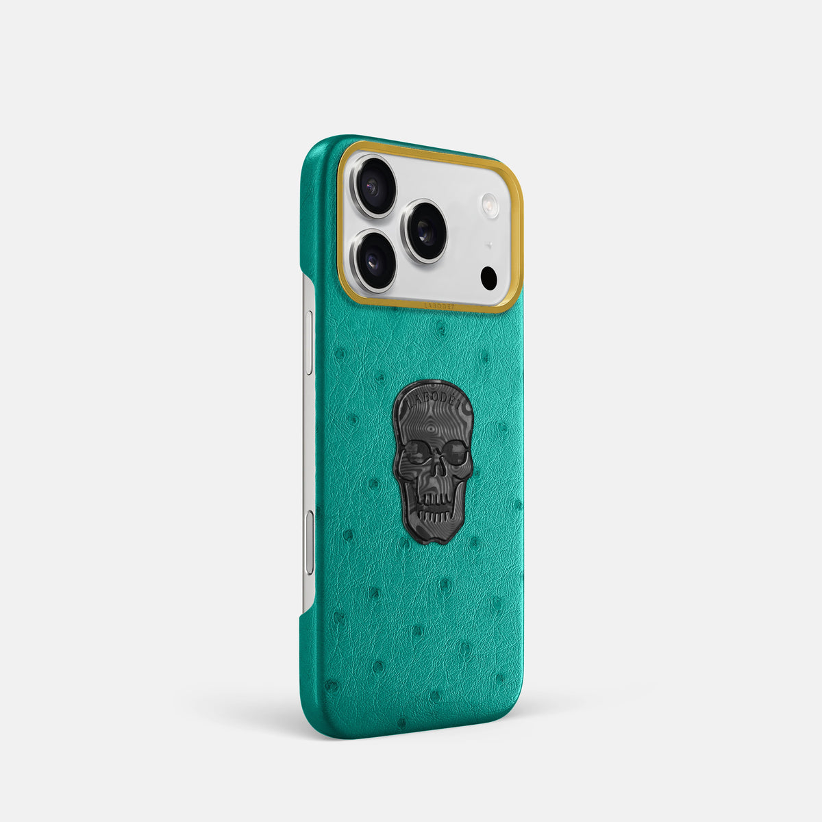 Classic Case With Carbon Skull For iPhone 17 Pro In Ostrich -2 | Turquoise-Gold