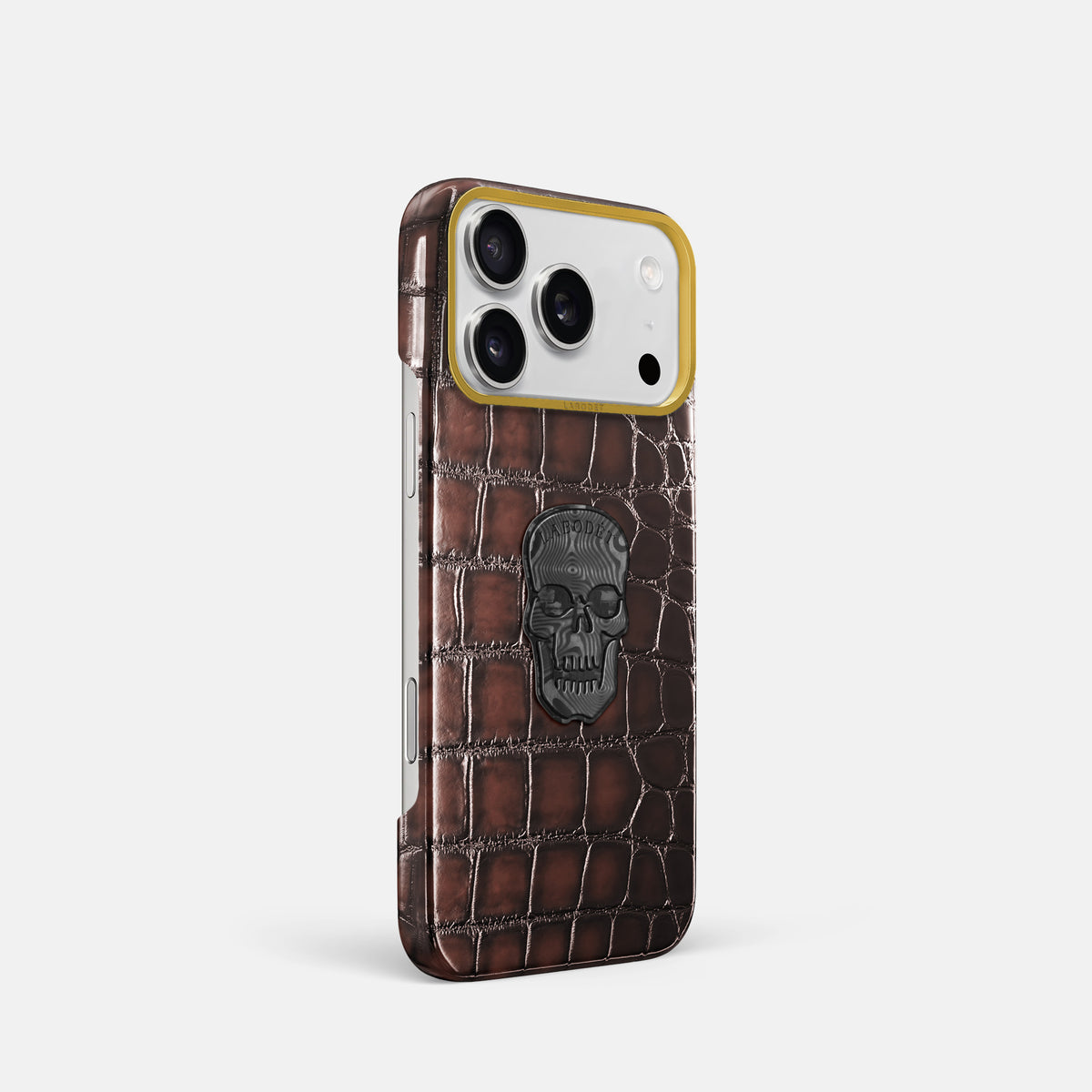 Classic Case With Carbon Skull For iPhone 17 Pro In Patina Alligator -2 | Havana-Brown-Gold
