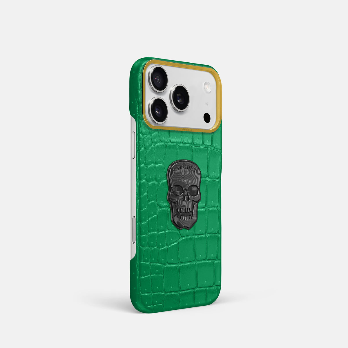 Classic Case With Carbon Skull For iPhone 17 Pro In Porosus Crocodile -2 | Cactus-Green-Gold