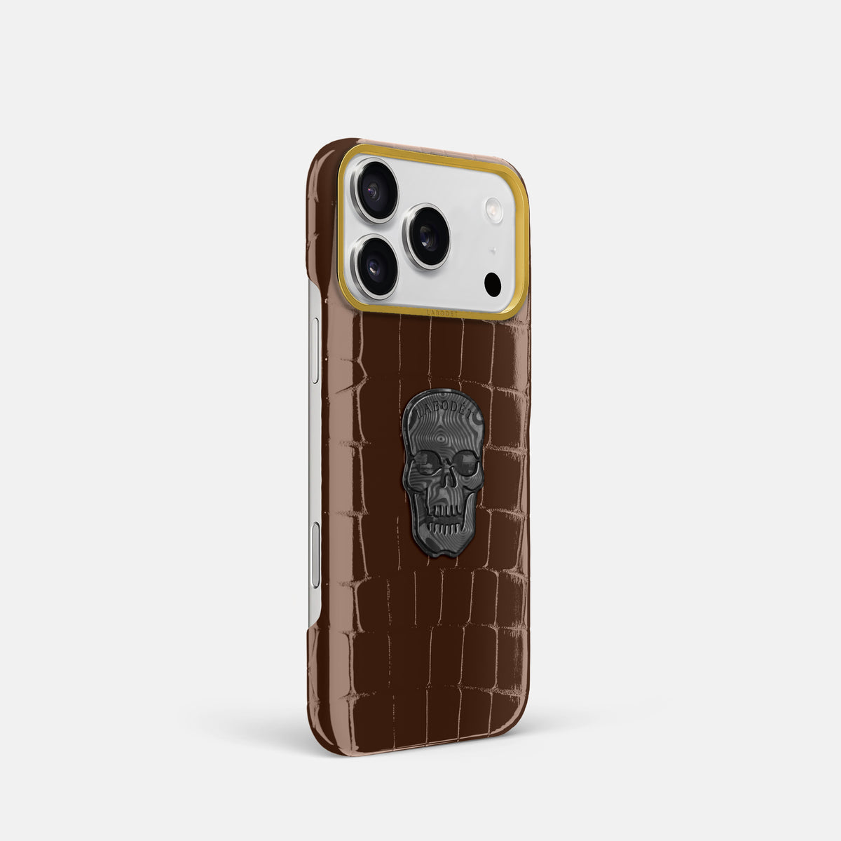 Classic Case With Carbon Skull For iPhone 17 Pro In Shiny Alligator -2 | Brown-Gold