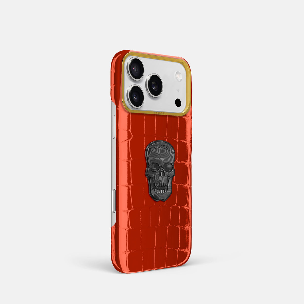 Classic Case With Carbon Skull For iPhone 17 Pro In Shiny Alligator -2 | Orange-Gold