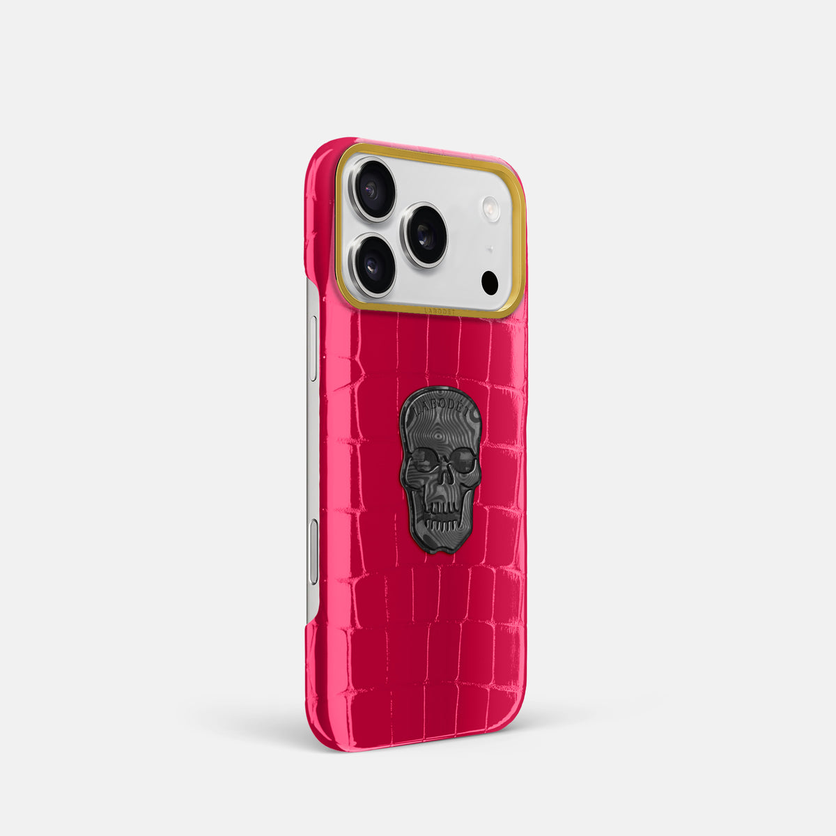 Classic Case With Carbon Skull For iPhone 17 Pro In Shiny Alligator -2 | Pink-Panther-Gold