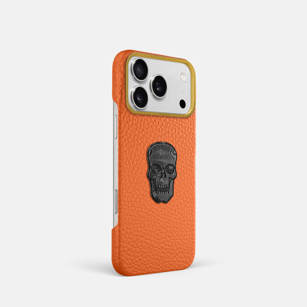 Classic Case With Carbon Skull For iPhone 18 Pro In Calf -2 | Orange-Gold