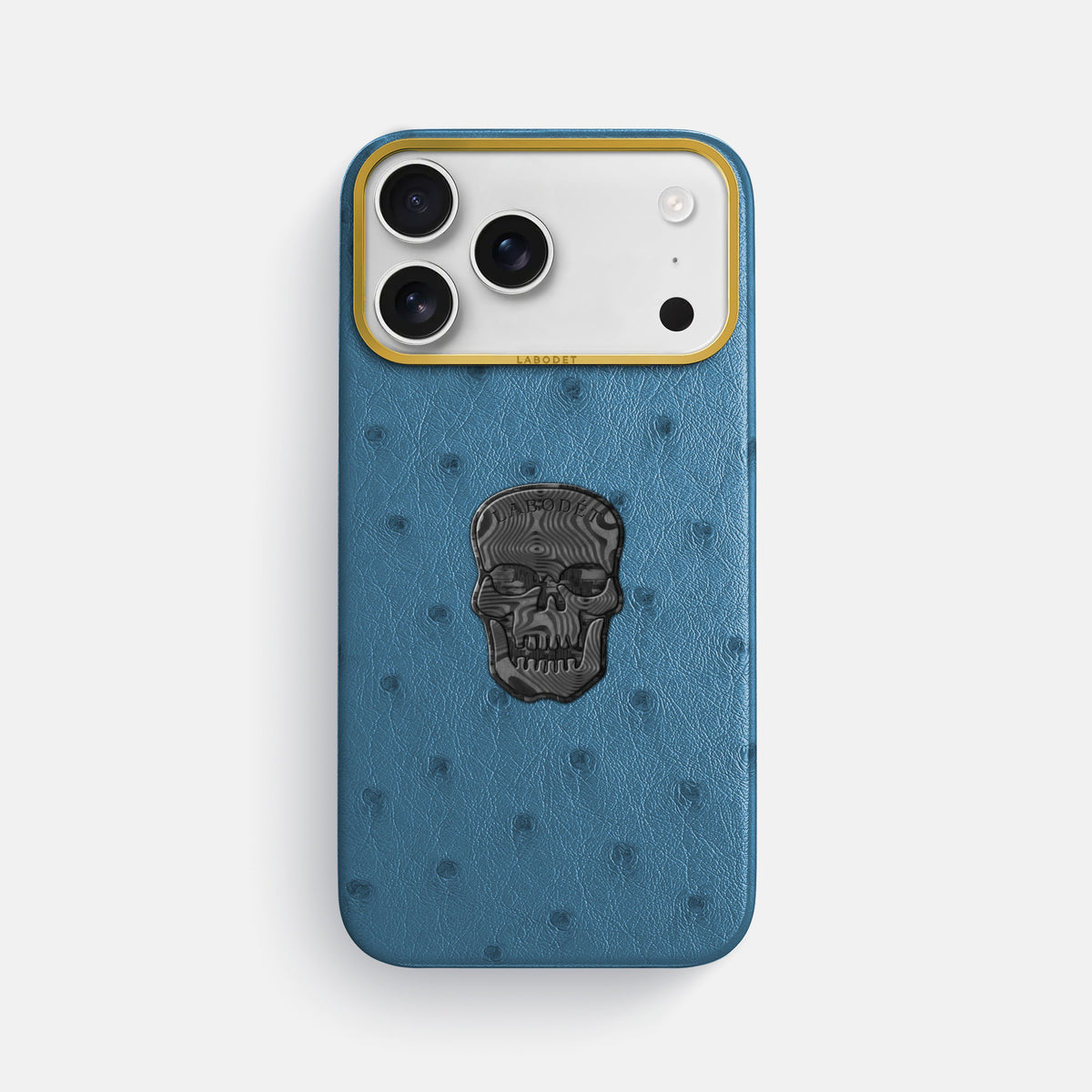 Classic Case With Carbon Skull For iPhone 18 Pro Max In Ostrich -1 | Blue-Jeans-Gold