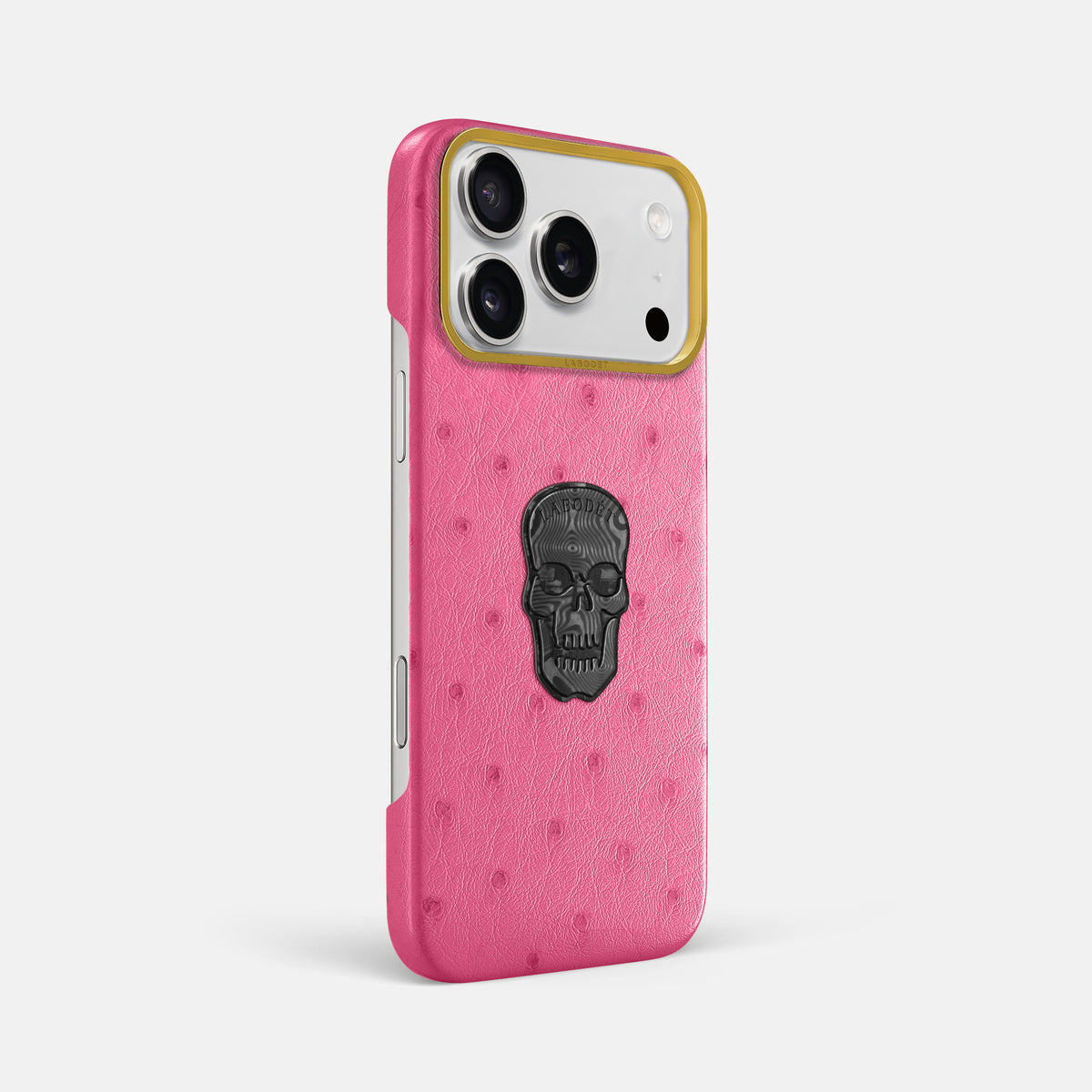 Classic Case With Carbon Skull For iPhone 18 Pro Max In Ostrich -2 | Pink-Gold