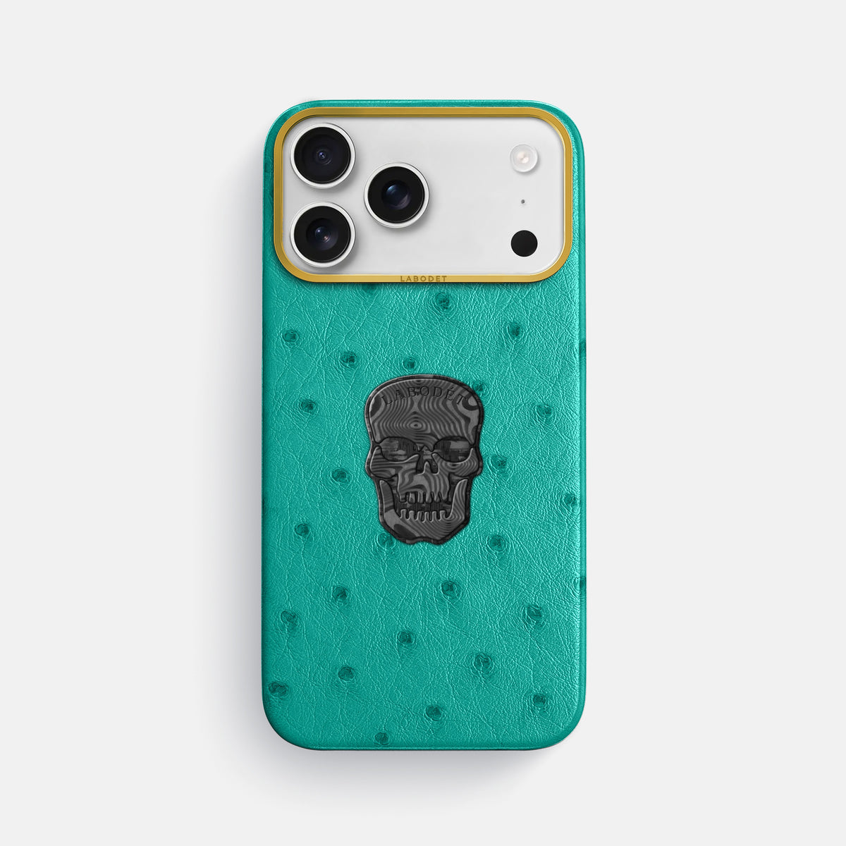 Classic Case With Carbon Skull For iPhone 18 Pro Max In Ostrich -1 | Turquoise-Gold